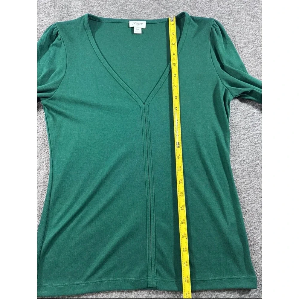 J. Crew Womens XS Green Ribbed V-Neck Puff Sleeve Long Sleeve Top Blouse